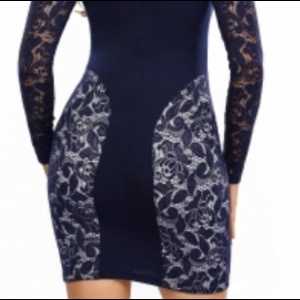Navy lace long sleeved mini dress - Picture 8 of 8